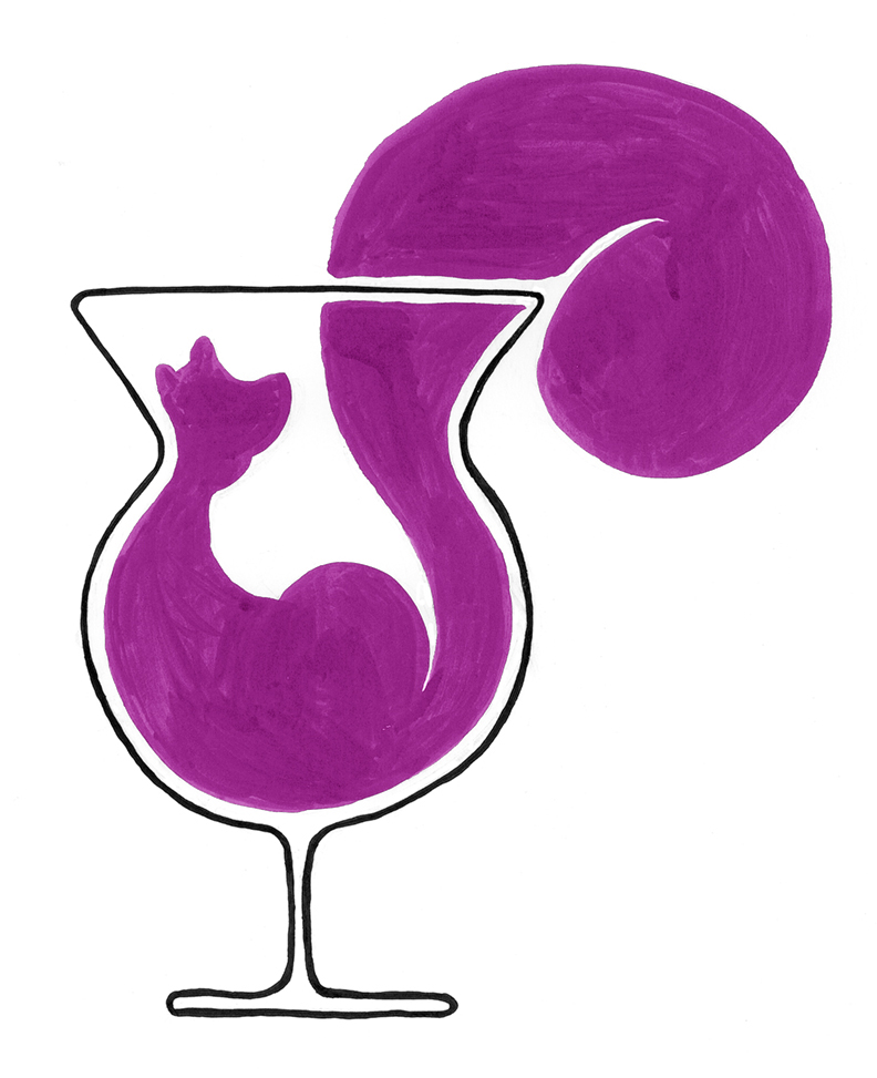 Illustration of a pink squirrel in a stemmed glass
